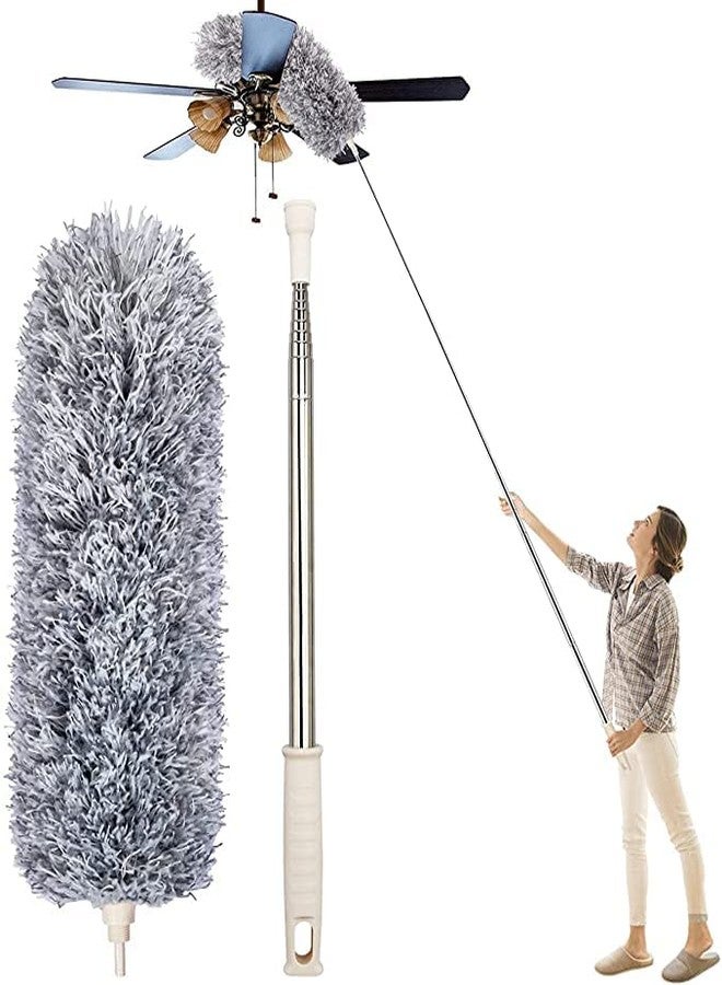 FRENYEAR Flexible Feather Magic Microfiber Duster for Cleaning Brush with Extendable Rod, Dust Fan Cleaner for Home New Silver - Image 1